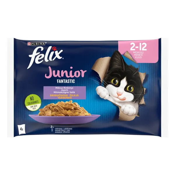 Kačių ėdalas FELIX FANTASTIC JUNIOR su vištiena, 4x85 g