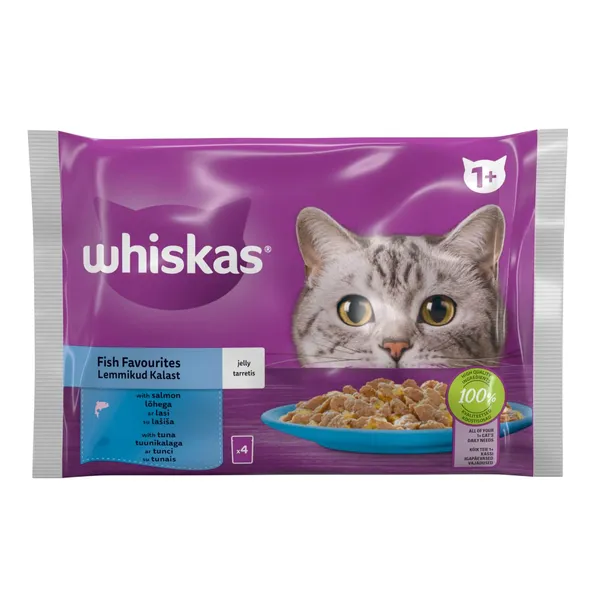 Kačių ėdalas WHISKAS su žuvimi, 4 x 85 g