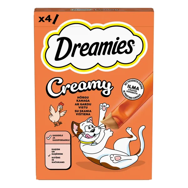 Kačių skanėstai DREAMIES CREAMY, su vištiena, 4 x 10 g