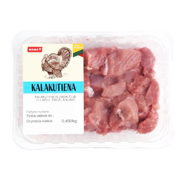 Kalakutienos gabalėliai guliašui RIMI, A klasė, 450g