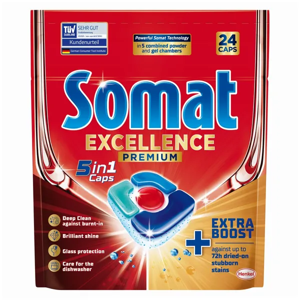 Kapsulės indaplovėms SOMAT EXELLENCE PREMIUM 5IN1, 24 vnt