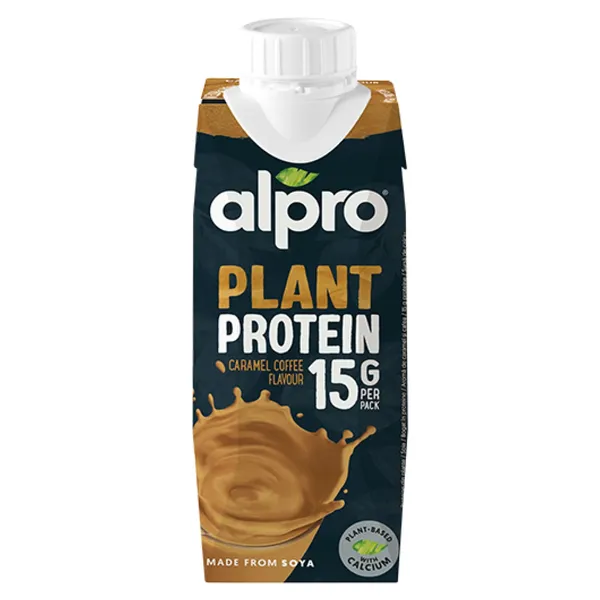Karamelės ir kavos skonio sojos gėrimas su kalciu ir vitaminais ALPRO PROTEIN, 250 ml