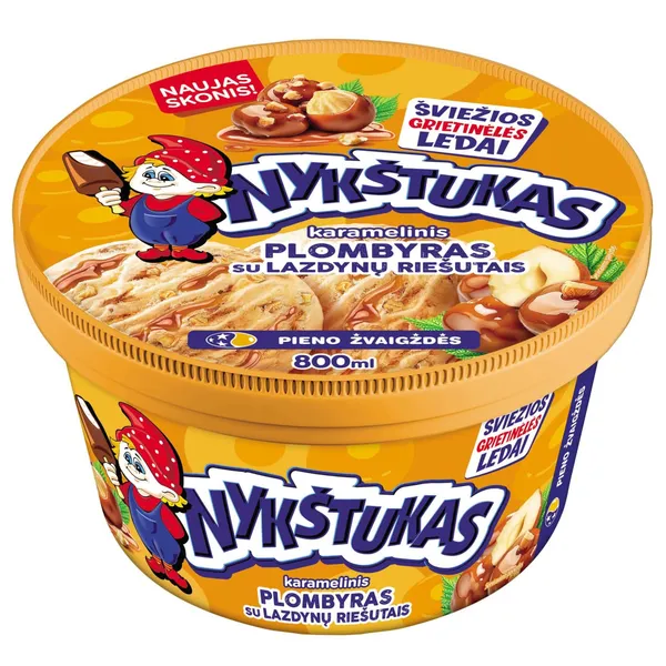 Karamelinis plombyras su karamelizuotais lazdynų riešutais ir karamelės įdaru NYKŠTUKAS, 800 ml / 440 g