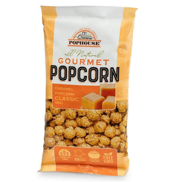 Karamelizuoti kukurūzų spragėsiai POPHOUSE CLASSIC, 180 g