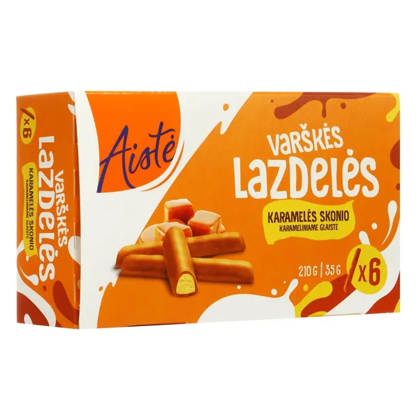 Karamelės skonio varškės lazdelės karameliniame glaiste AISTĖ, 6 x 35 g
