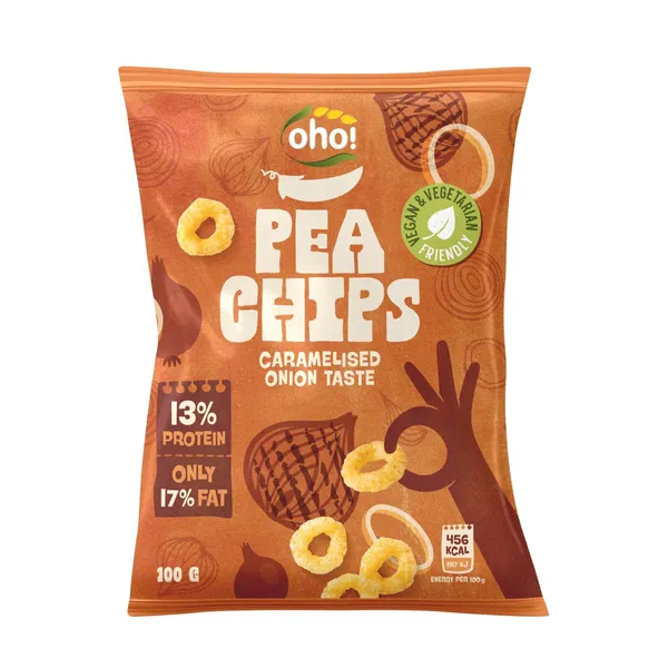 Zirņu uzkoda ar karamelizētiem sīp. Oho 100g