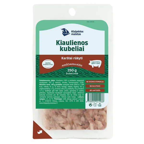 Karštai rūkyti kiaulienos kubeliai KLAIPĖDOS MAISTAS, a. r., 250 g