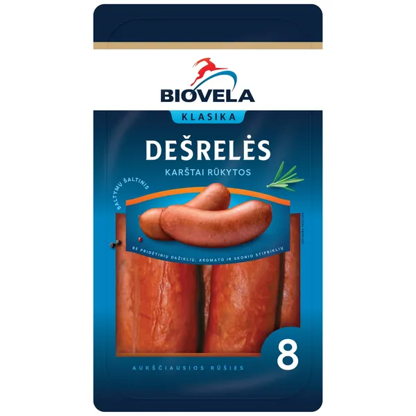 Karštai rūkytos BIOVELOS dešrelės, a. r., 570 g