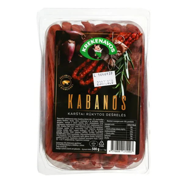 Karštai rūkytos KABANOSY dešrelės dujose, I. r., 500 g