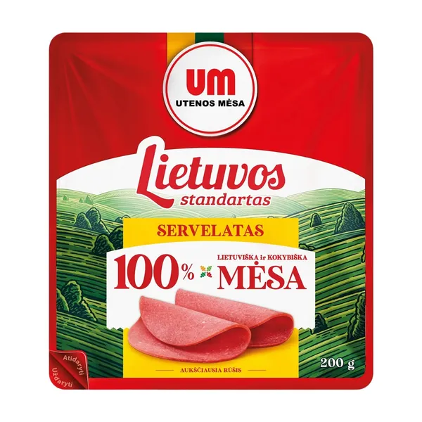 Karštai rūkyta dešra UTENOS MĖSA LIETUVIŠKAS STANDARTAS, a. r., 200 g