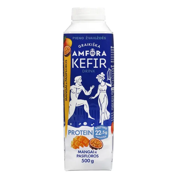 Kefyro gėrimas su mangais ir pasiflora GRAIKIŠKA AMFORA PROTEIN, 1,8 % rieb., 500 g