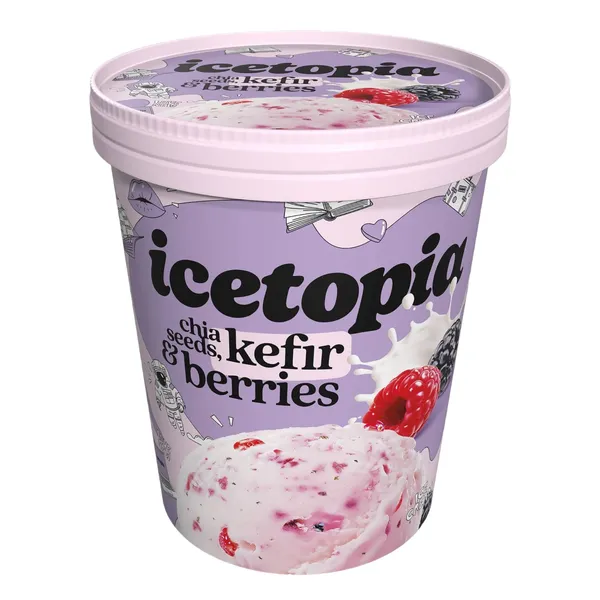 Kefyro skonio grietininiai ledai su liofilizuotomis miško uogomis ir sėklomis ICETOPIA , 400 ml / 310 g