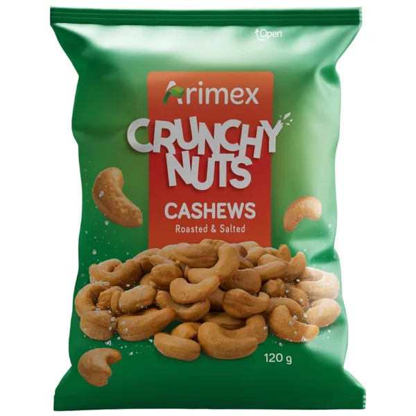 Kepinti anakardžiai su druska CRUNCHY NUTS ARIMEX, 120 g