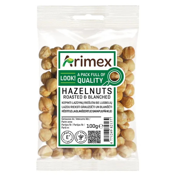 Kepinti lazdynų riešutai be luobelės ARIMEX, 100 g