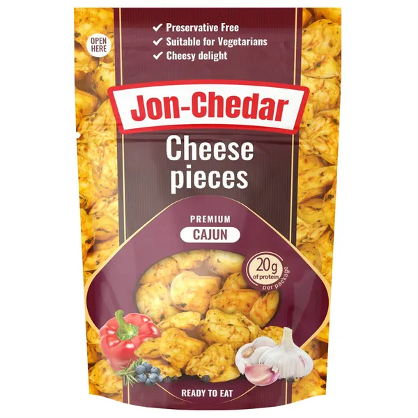Kepti sūrio gabaliukai CAJUN JON-CHEDAR, 43 % rieb. s. m., 80 g