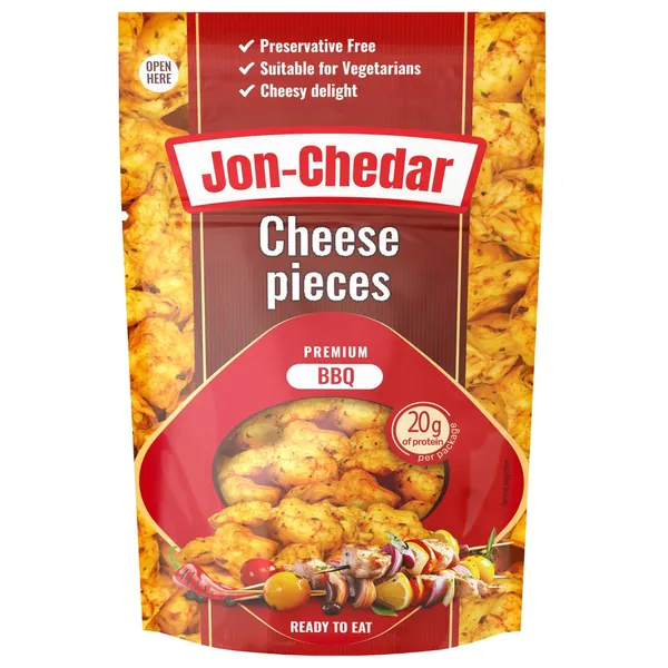 Kepti sūrio gabaliukai BBQ JON-CHEDAR, 43 % rieb. s. m., 80 g