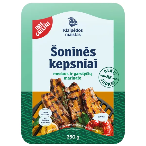 Kiaulienos šoninės kepsniai medaus ir garstyčių marinate KLAIPĖDOS MAISTAS, 350 g
