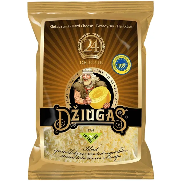 DŽIUGAS kietas sūris 40% rieb.s.m. brandintas 24 mėn. Delicate tarkuotas 40g