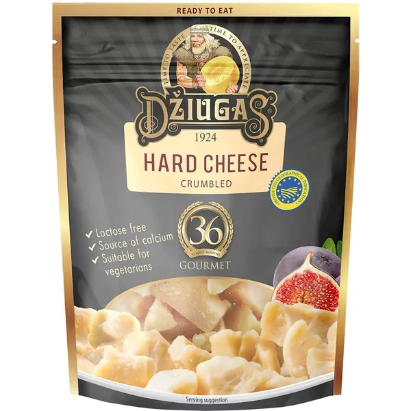 Kietasis sūris DŽIUGAS GOURMET, 40% rieb., 100 g (s.m. brandintas 36 mėn., trupintas)