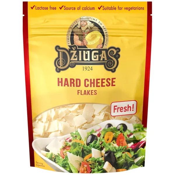Kietasis sūris DŽIUGAS, tarkuotas skiedrelėmis, 40% rieb., 100 g