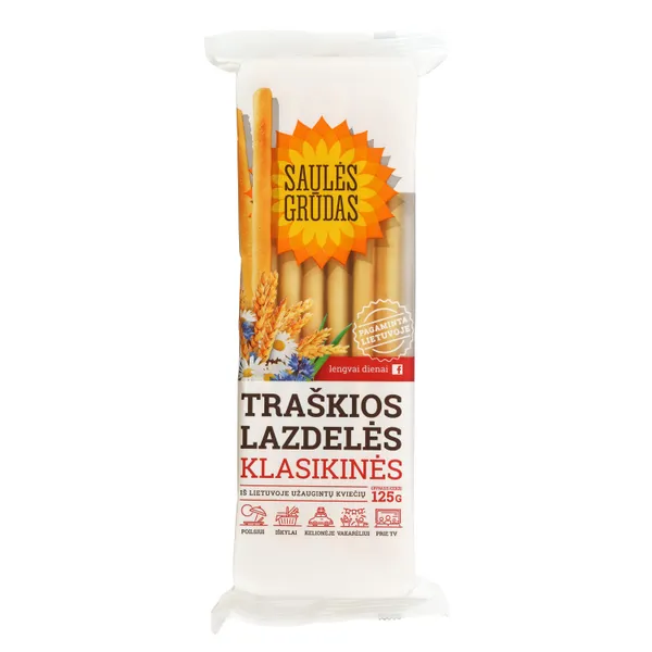 Klasikinės traškios lazdelės SAULĖS GRŪDAS, 125 g