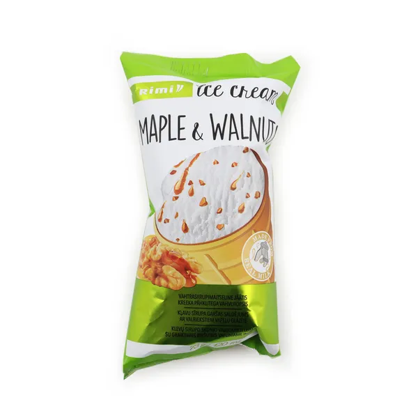 Klevų sirupo skonio valgomieji ledai su graikiniais riešutais vafliniame indelyje RIMI, 120 ml /73 g