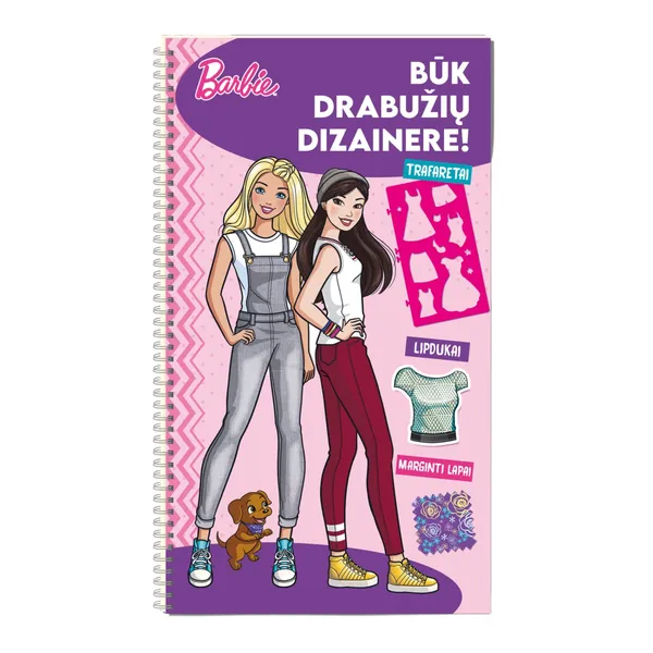 Knyga BARBĖ. BŪK DRABUŽIŲ DIZAINERE! UŽDUOTĖLĖS SU LIPDUKAIS