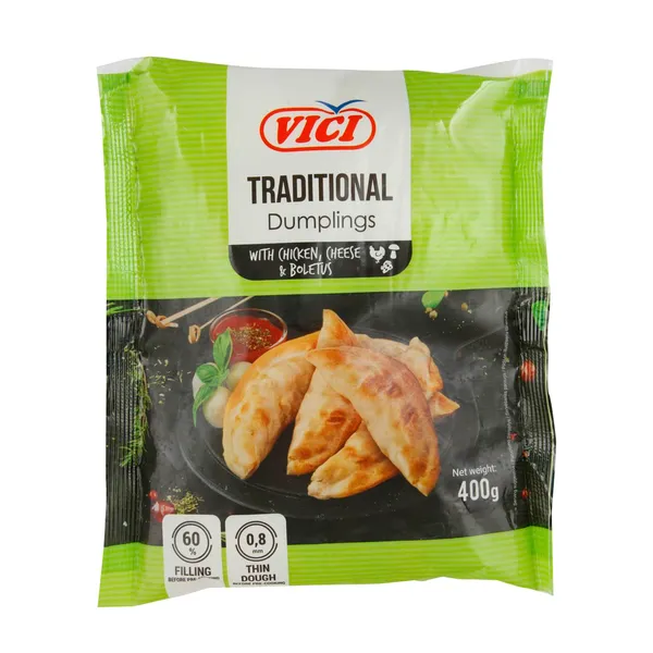 Šaldyti koldūnai su vištiena, sūriu ir baravykais VIČI TRADITIONAL, 400 g