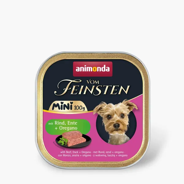Konservuotas šunų maistas ANIMONDA VOM FEINSTEN MINI ADULT, jautiena, antis, raudonėlis, 100 g