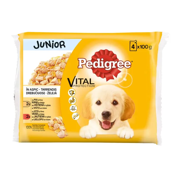 Konservuotas šunų ėdalas PEDIGREE JUNIOR, 4 X 100 g
