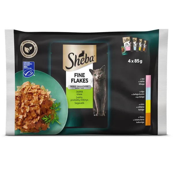 Konservuotas ėdalas katėms SHEBA FINE FLAKES MIXED, 4 x 85 g