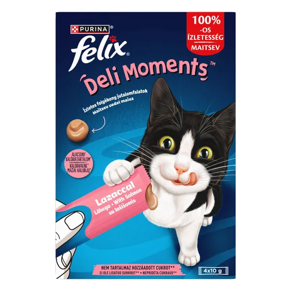 Konservuotas suaugusių kačių ėdalas FELIX DELI MOMENTS su lašiša, 4 x 10 g