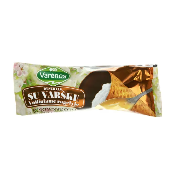 Kondensuoto pieno skonio VARĖNOS varškės desertas ragelyje, 24,3 % rieb., 39 g