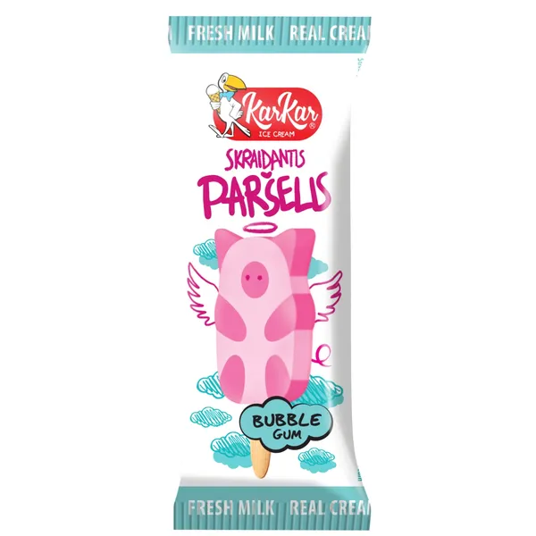 Vanilinio plombyro ir kramtomosios gumos skonio valgomieji ledai KAR KAR, 90 ml / 65 g