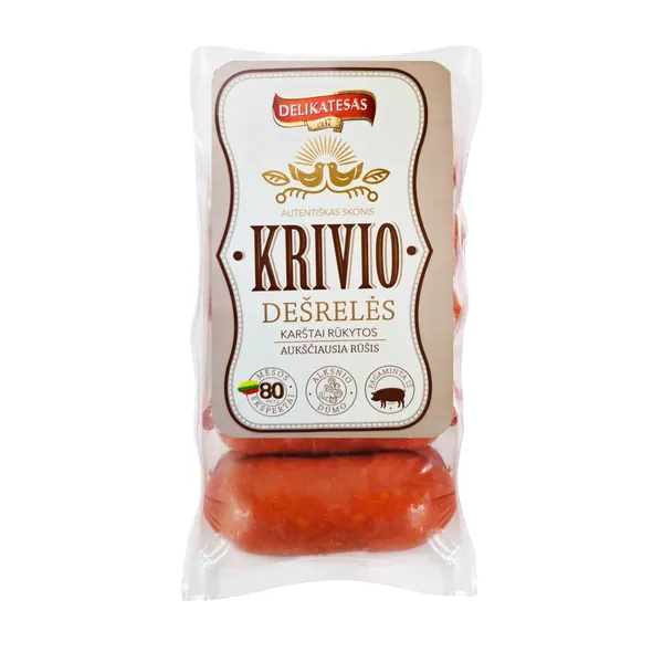 Karštai rūkytos KRIVIO ALKSNIO DŪMO dešrelės, a. r., 590 g