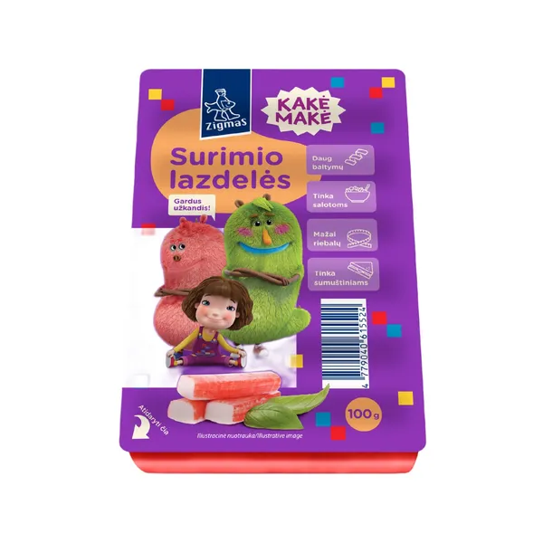 Krabų skonio surimi lazdelės ZIGMAS KAKĖ MAKĖ, 100 g