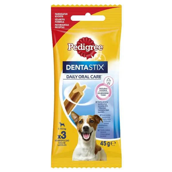 Kramtalai mažų veislių suaugusiems šunims ir vyresniems nei 4 mėnesių amžiaus šuniukams PEDIGREE DENTASTIX, 3 vnt., 45 g