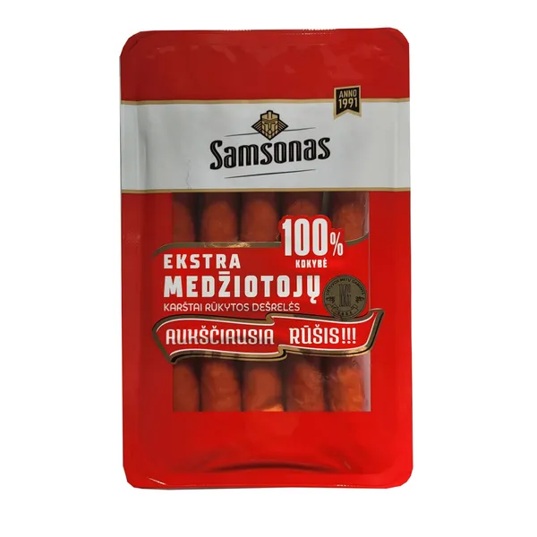 Karštai rūkytos medžiotojų dešrelės SAMSONAS, Ekstra, a.r., 200 g