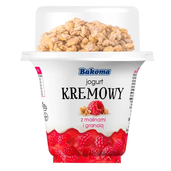 Kreminis jogurtas su avietėmis ir granola BAKOMA, 230 g