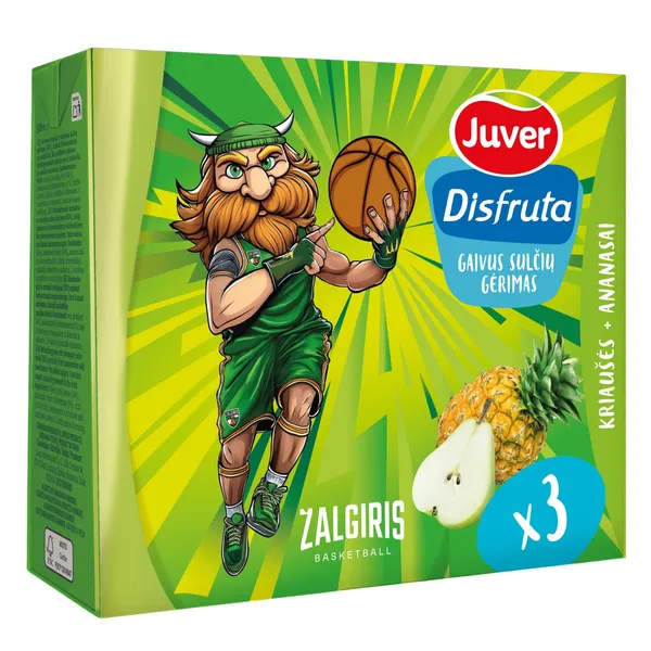 Kriaušių ir ananasų sulčių gėrimas su saldikliais JUVER ŽALGIRIS, 3 x 0,2 l
