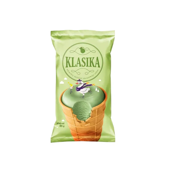 Kriaušių skonio valgomieji ledai vafliniame puodelyje KLASIKA, 85 g / 120 ml