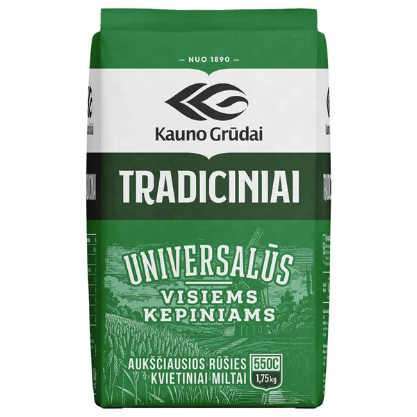Kvietiniai TRADICINIAI miltai KAUNO GRŪDAI, 1,75 kg