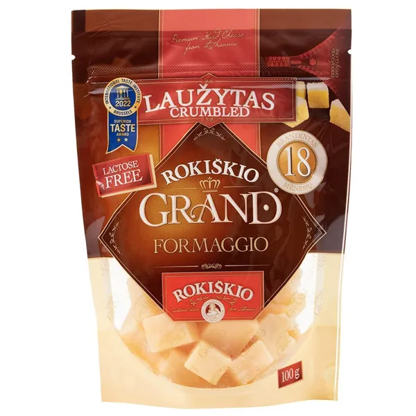 Laužytas gabalėliais sūris Rokiškio GRAND, 37 % rieb., brandintas 18 mėn., 100 g