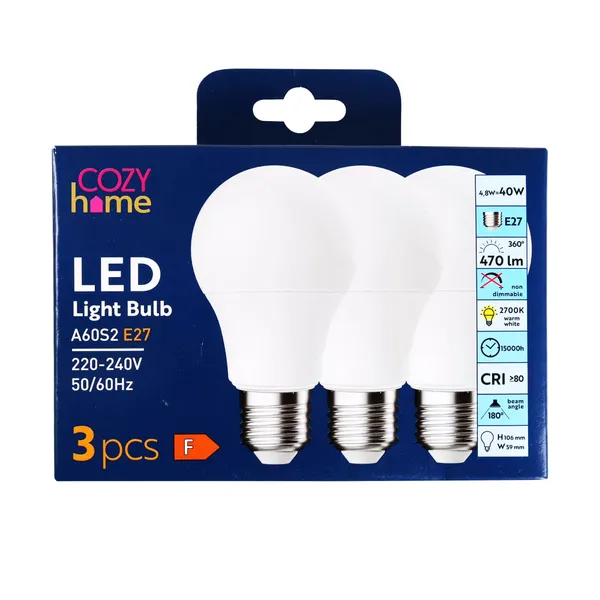 LED lemputė COZY HOME, 4,8 W, E27, 470 lm, 3 vnt.