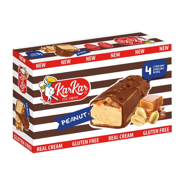 Žemės riešutų plombyras su sūria karamele, žemės riešutais ir kakaviniu glaistu KAR KAR, 4 x 70 ml