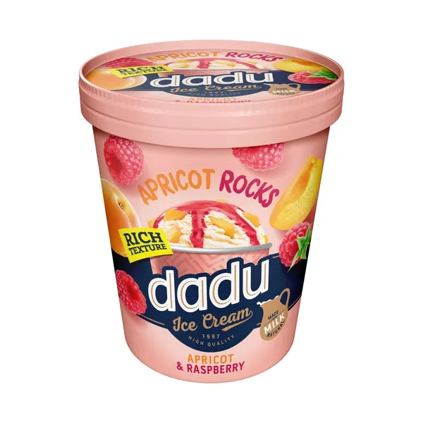 Valgomieji ledai DADU APRICOT ROCKS su aviečių įdaru ir abrikosais, 400 ml / 325 g
