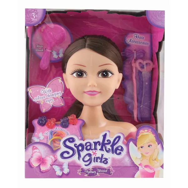 Žaislas lėlės galva šukuosenoms su spalvą keičiančiomis akimis SPARKLE GIRLZ
