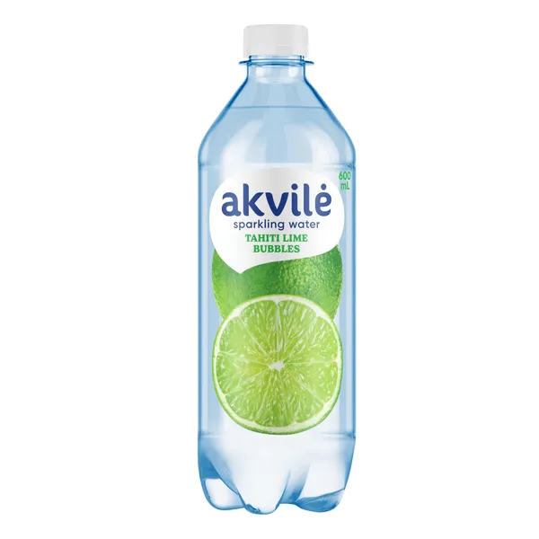 Lengvai gazuotas stalo vanduo AKVILĖ su žaliosios citrinos aromatu, 0,6 l