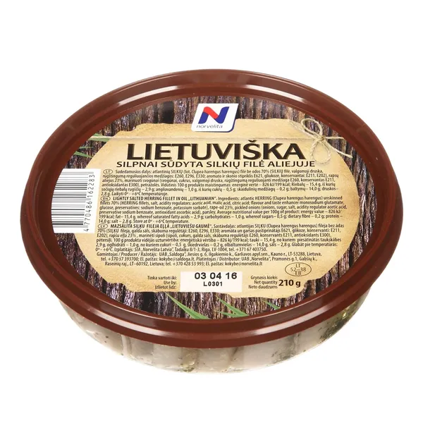 LIETUVIŠKA silpnai sūdyta silkių filė aliejuje NORVELITA, 210 g