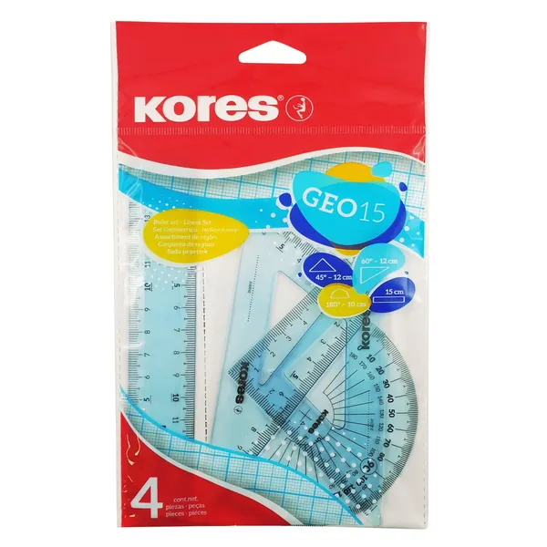 Liniuočių rinkinys KORES GEO15, geometrijai, 4 vnt.